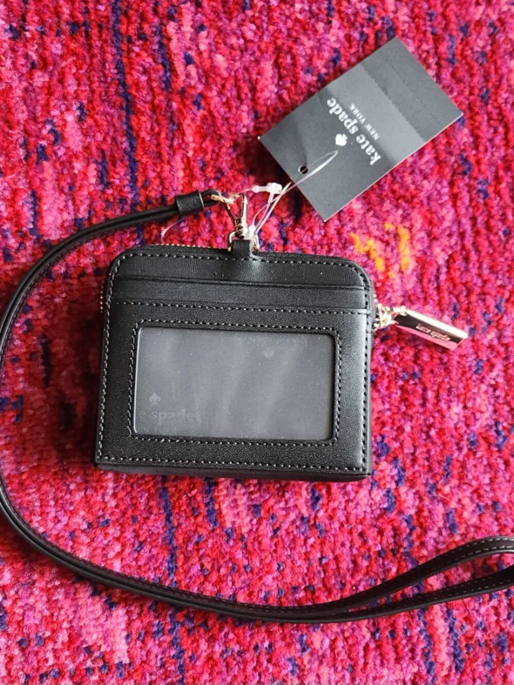 NWT Black Kate Spade Carter Nylon Card Case Lanyard